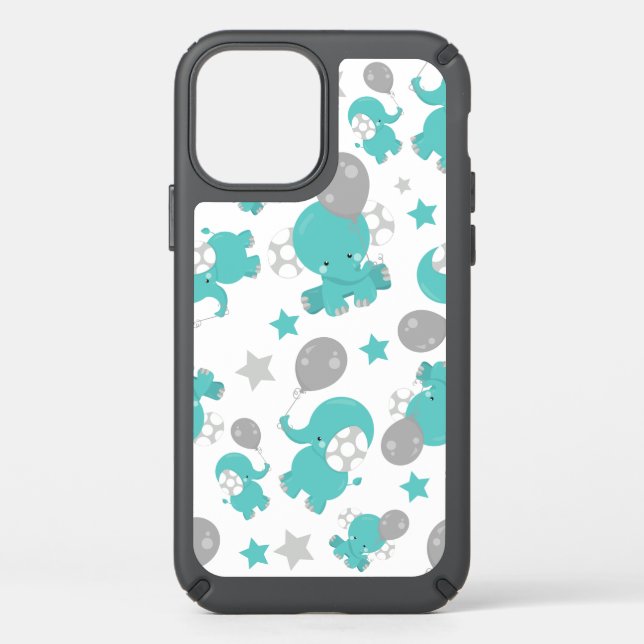 Pattern Of Blue Elephants, Cute Elephants, Stars Speck iPhone 12 Case (Front)