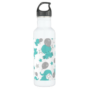Pattern Of Blue Elephants, Cute Elephants, Stars Stainless Steel Water Bottle