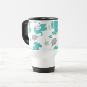 Pattern Of Blue Elephants, Cute Elephants, Stars Travel Mug