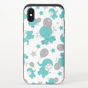 Pattern Of Blue Elephants, Cute Elephants, Stars iPhone X Slider Case