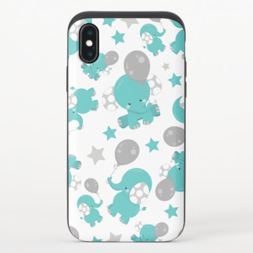 Pattern Of Blue Elephants Cute Elephants Stars iPhone X Slider Case