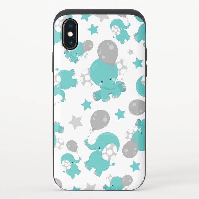 Pattern Of Blue Elephants, Cute Elephants, Stars Uncommon iPhone Case (Back)
