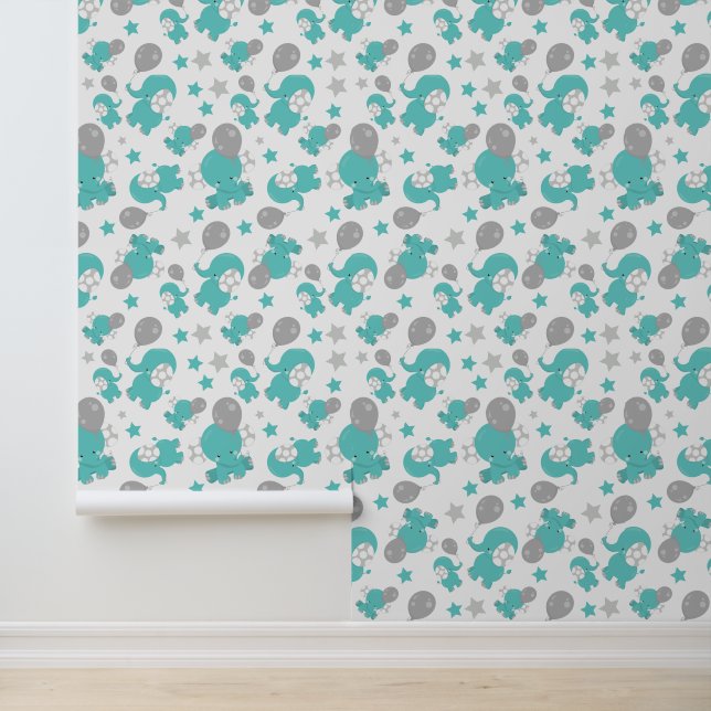 Pattern Of Blue Elephants, Cute Elephants, Stars Wallpaper (Application)