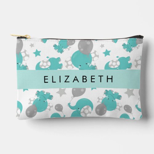 Pattern Of Blue Elephants Stars Your Name Accessory Pouch