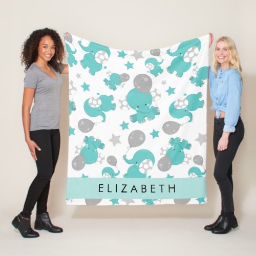 Pattern Of Blue Elephants Stars Your Name Fleece Blanket