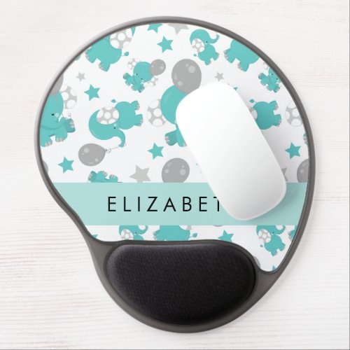 Pattern Of Blue Elephants Stars Your Name Gel Mouse Pad