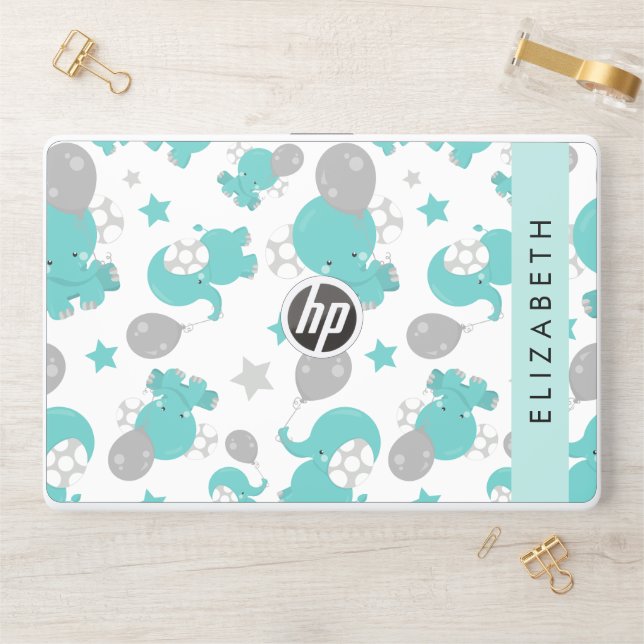 Pattern Of Blue Elephants, Stars, Your Name HP Laptop Skin (Desk)