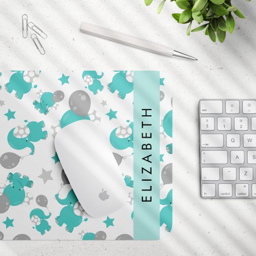 Pattern Of Blue Elephants Stars Your Name Mouse Pad