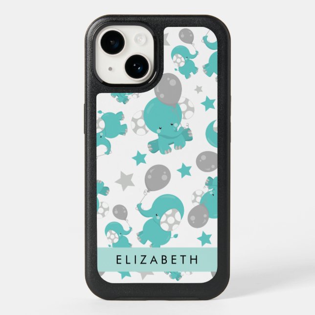 Pattern Of Blue Elephants, Stars, Your Name Otterbox iPhone Case (Back)
