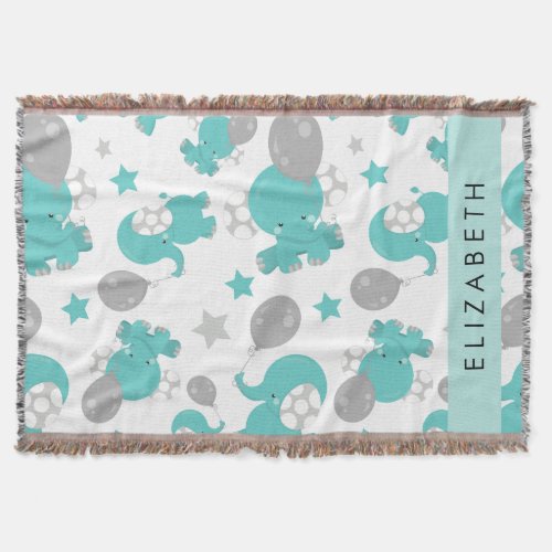 Pattern Of Blue Elephants Stars Your Name Throw Blanket