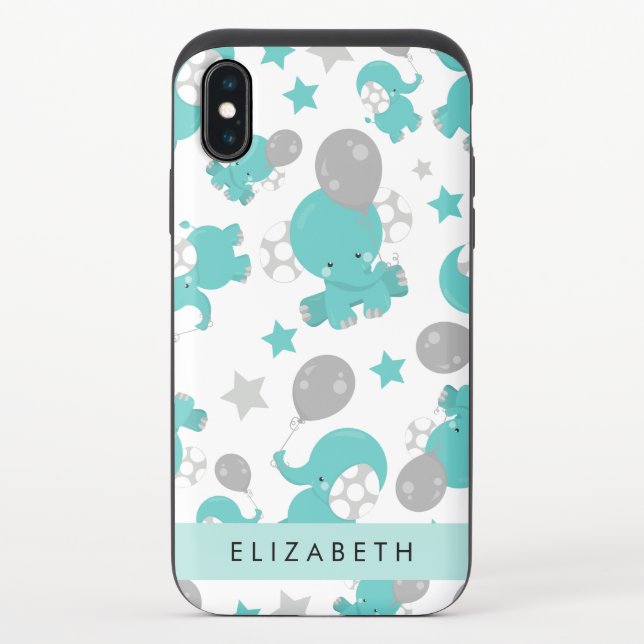 Pattern Of Blue Elephants, Stars, Your Name Uncommon iPhone Case (Back)
