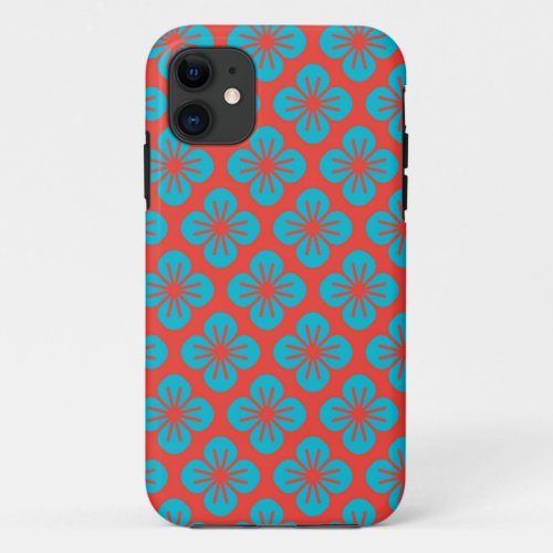 Pattern of blue flowers on a red background throw iPhone 11 case