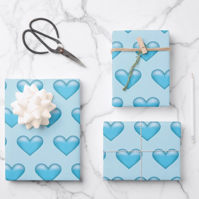 Pattern Of Blue Hearts Wrapping Paper Sheets (Front)