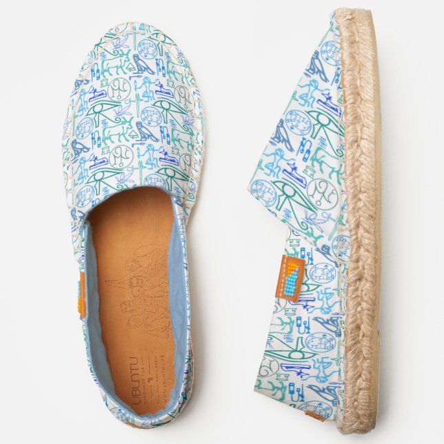 Pattern Of Blue Turquoise Ancient Egypt Symbols Espadrilles (Side)