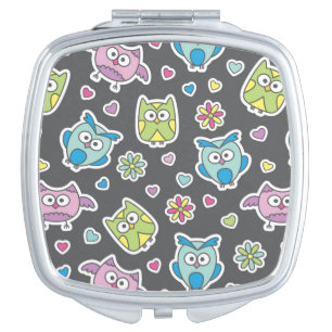 pattern of cartoon owls compact mirror