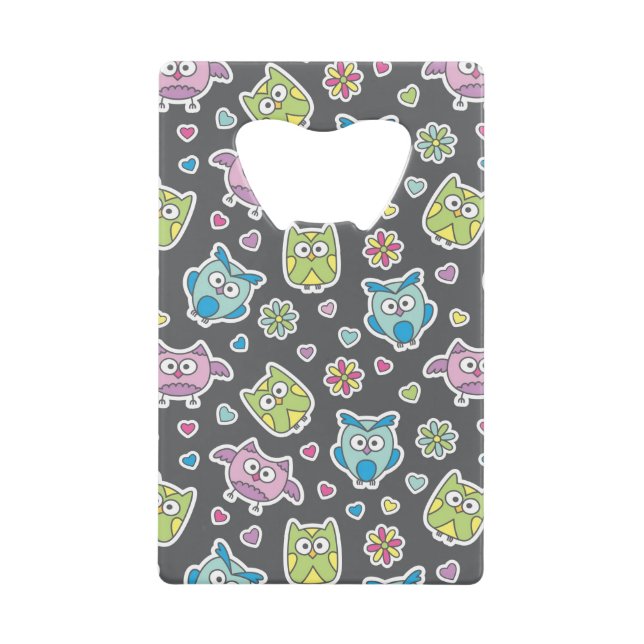 pattern of cartoon owls credit card bottle opener (Front)