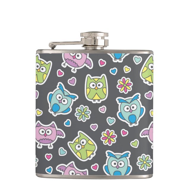 pattern of cartoon owls flask (Front)