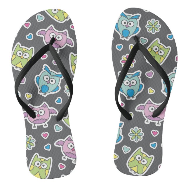 pattern of cartoon owls flip flops (Footbed)