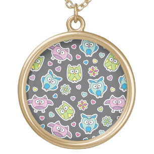 pattern of cartoon owls gold plated necklace