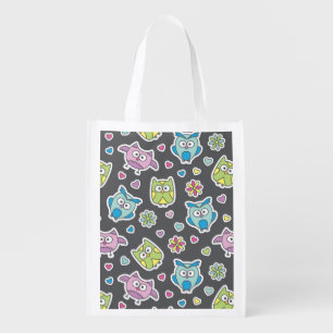 pattern of cartoon owls grocery bag