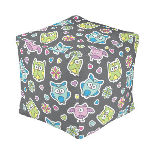 pattern of cartoon owls pouf