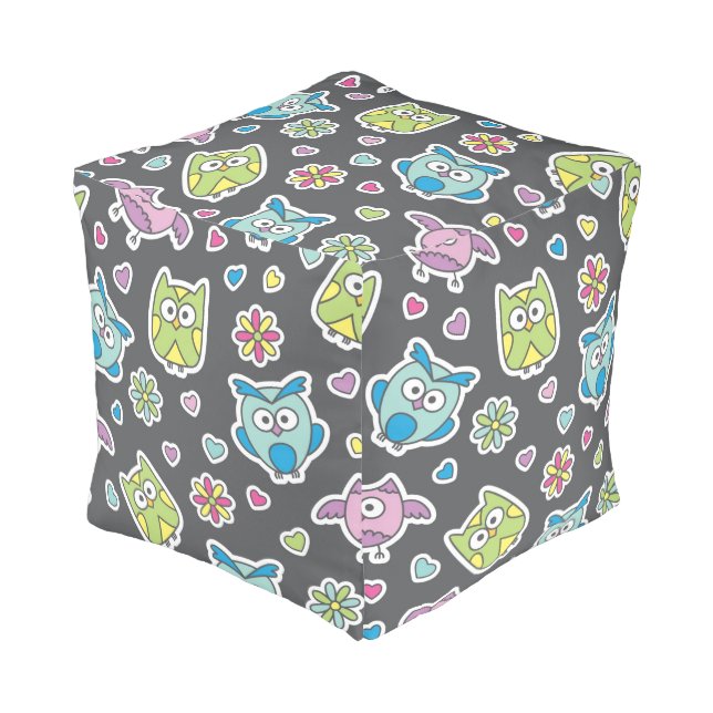pattern of cartoon owls pouf (Angled Front)