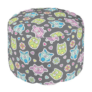 pattern of cartoon owls pouf