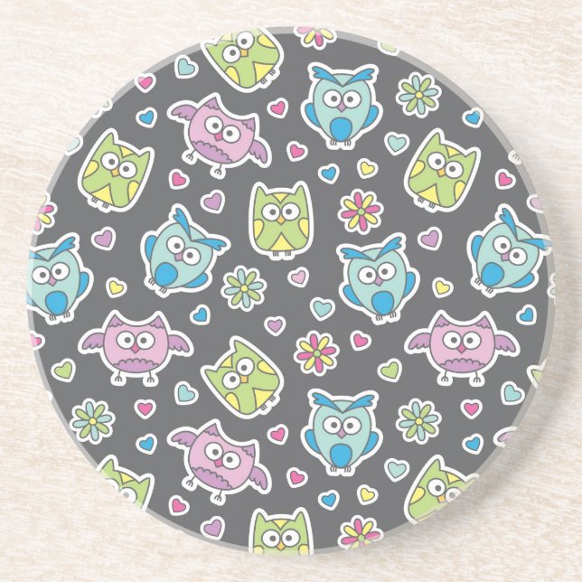 pattern of cartoon owls sandstone coaster (Front)