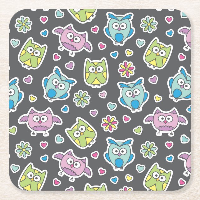 pattern of cartoon owls square paper coaster (Front)