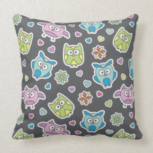 pattern of cartoon owls throw pillow