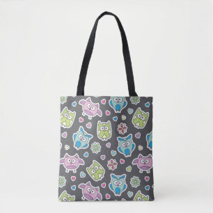 pattern of cartoon owls tote bag