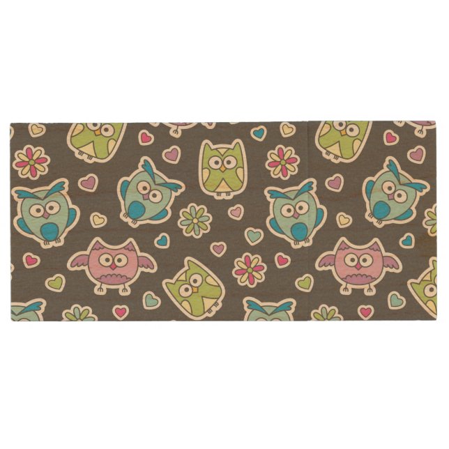 pattern of cartoon owls wood flash drive (Front)