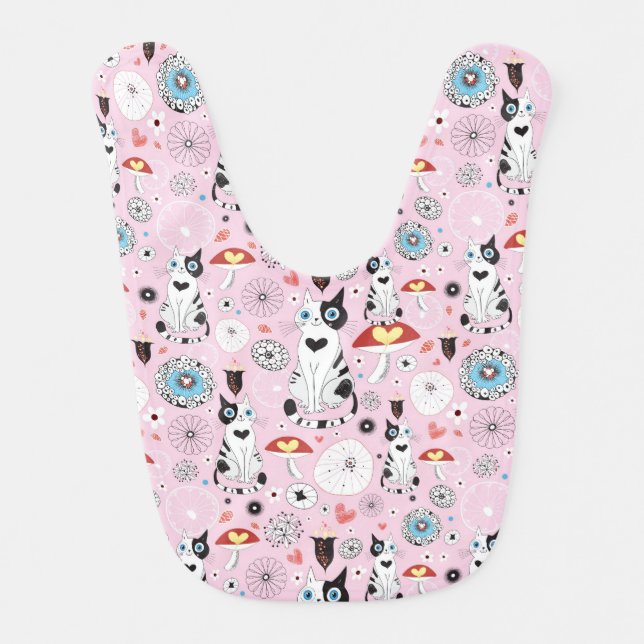 pattern of cats and flowers baby bib (Front)