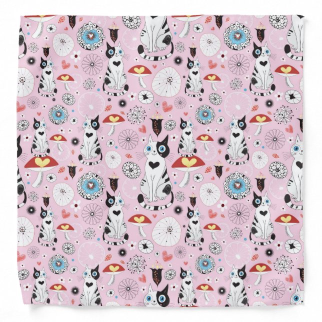 pattern of cats and flowers bandana (Front)