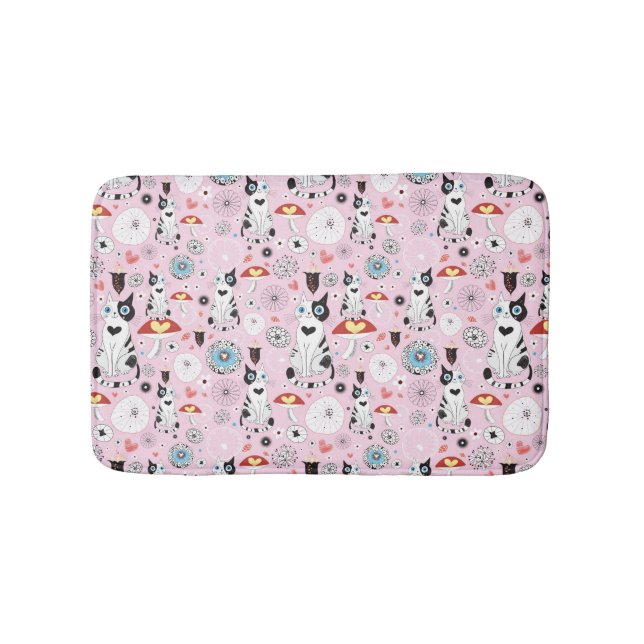 pattern of cats and flowers bathroom mat (Front)