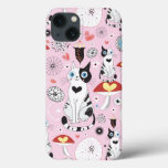 pattern of cats and flowers iPhone 13 case