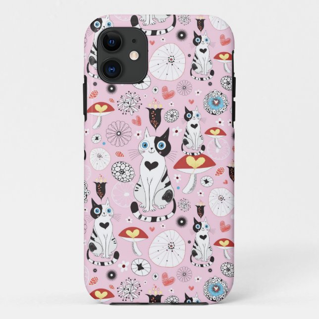 pattern of cats and flowers Case-Mate iPhone case (Back)