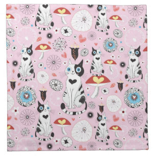 pattern of cats and flowers cloth napkin