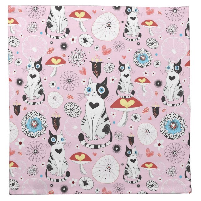 pattern of cats and flowers cloth napkin (Front)