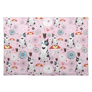 pattern of cats and flowers cloth placemat