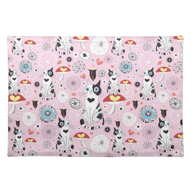pattern of cats and flowers cloth placemat (Front)