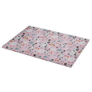 pattern of cats and flowers cutting board