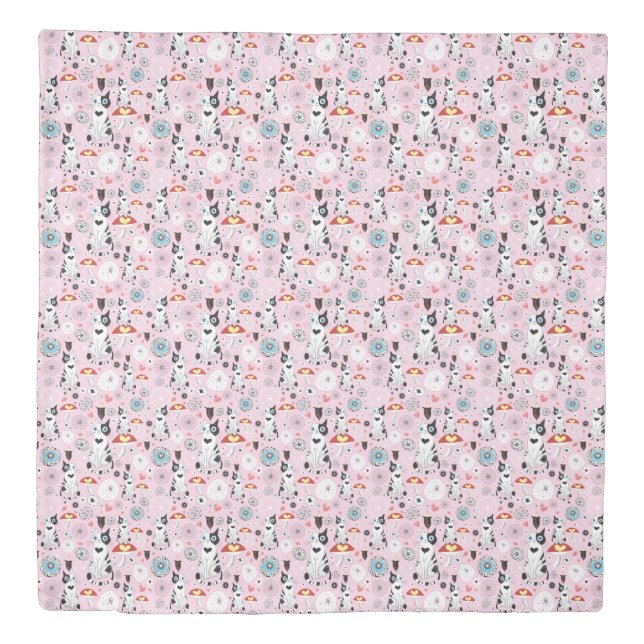 pattern of cats and flowers duvet cover (Front)