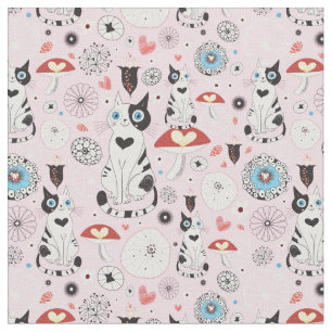 pattern of cats and flowers fabric