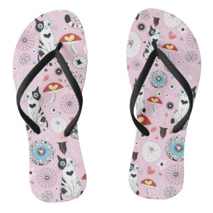 pattern of cats and flowers flip flops