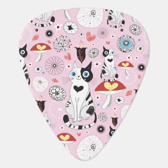 pattern of cats and flowers guitar pick (Front)