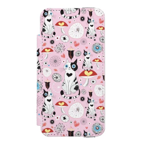 pattern of cats and flowers iPhone SE55s wallet case