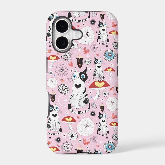 pattern of cats and flowers iphone case (Back)