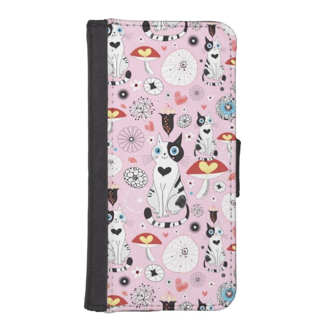 pattern of cats and flowers iPhone wallet case (Front)