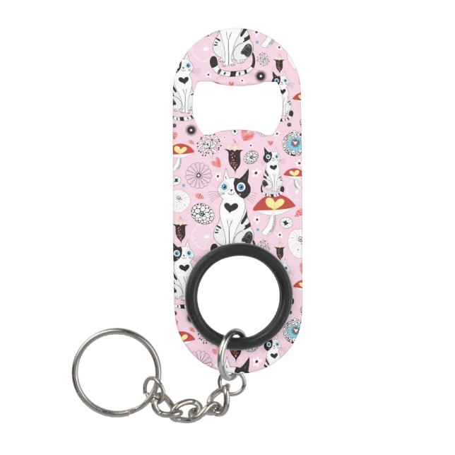 pattern of cats and flowers keychain bottle opener (Front)